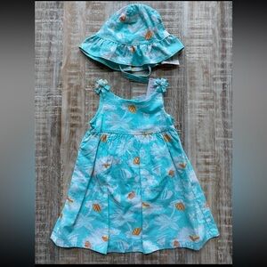 Gymboree Aqua and Orange Floral Kids Casual Dress with Hat